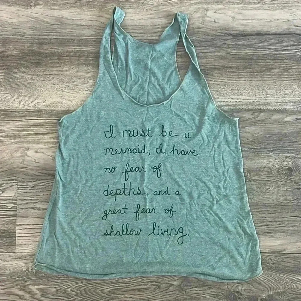 American Apparel Top Green Mermaid Tank Top Size Large Unique